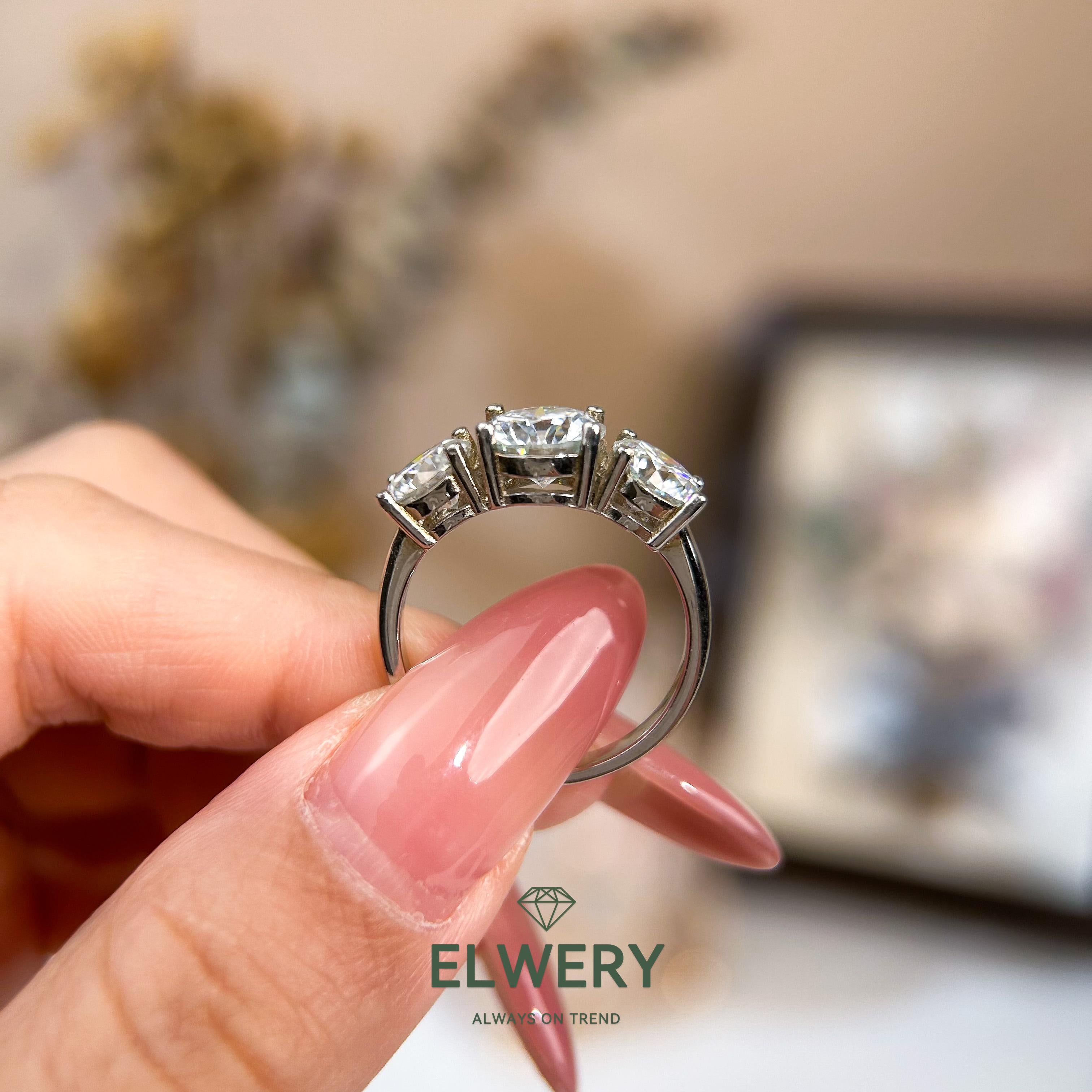 Trinity】Synthetic White Moissanite Rings Jewelry