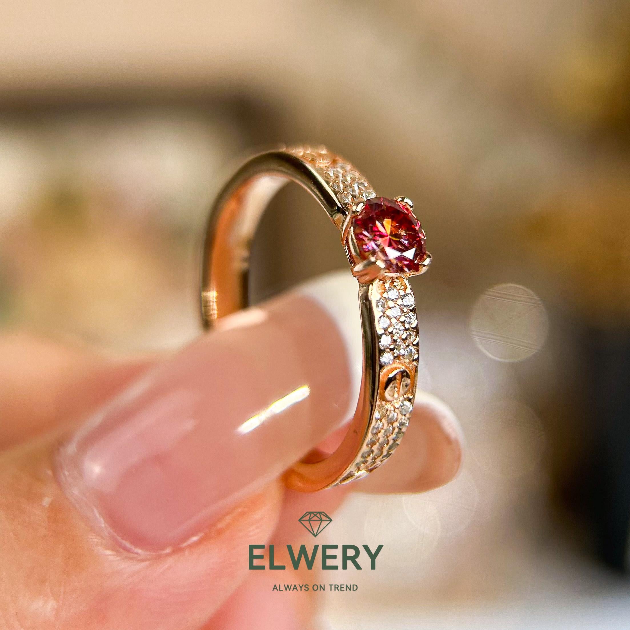 Rosy Star】Synthetic Moissanite Rings Jewelry